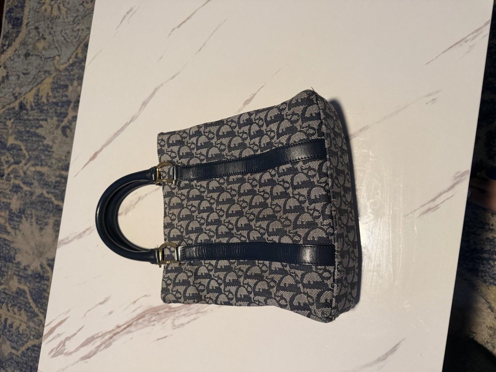 Dior vintage mongram Navy Patterned Tote Bag with Dark Blue Accents