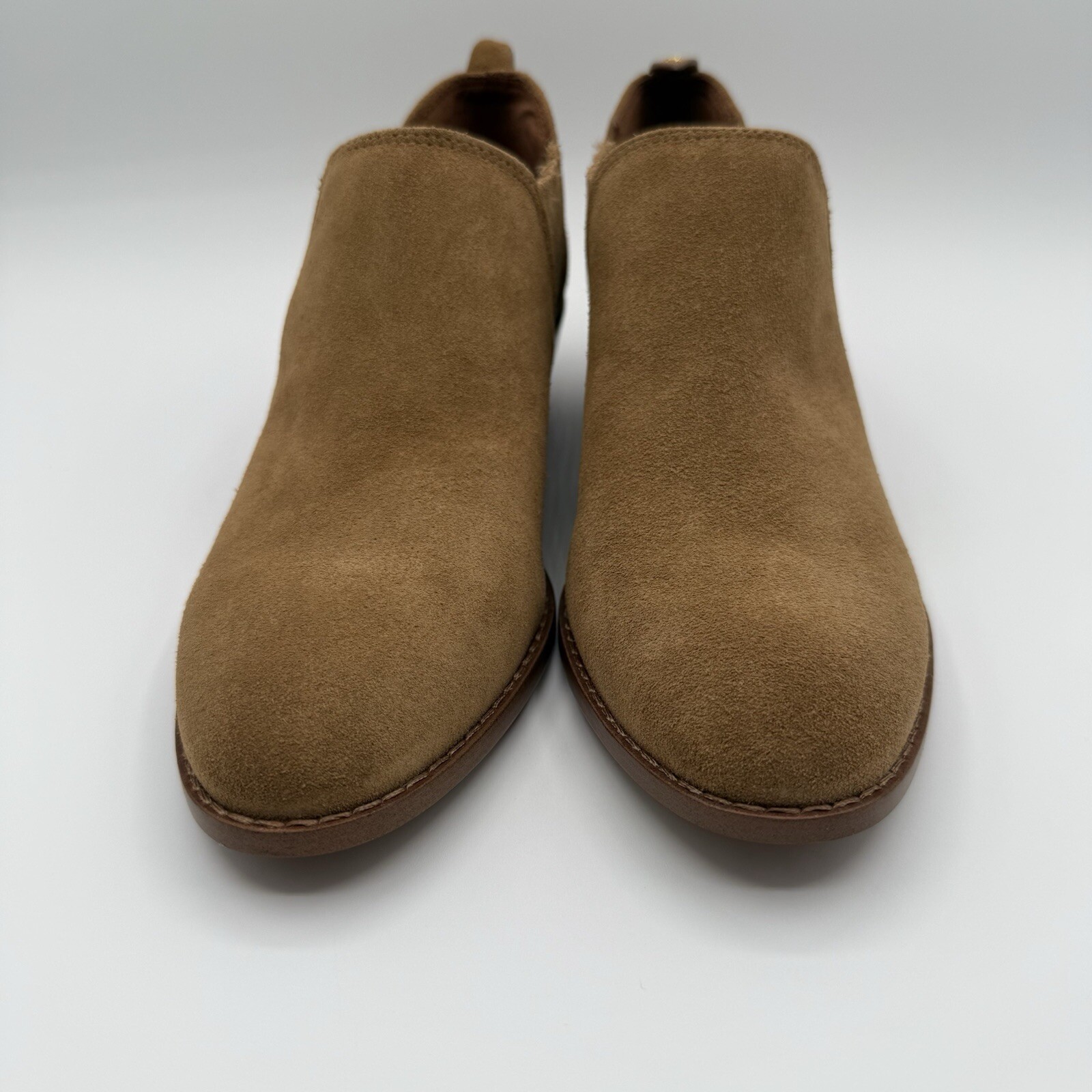 Coach Devin Suede Ankle Bootie Tan Chelsea Elastic Gore Block Heel Womens 8B