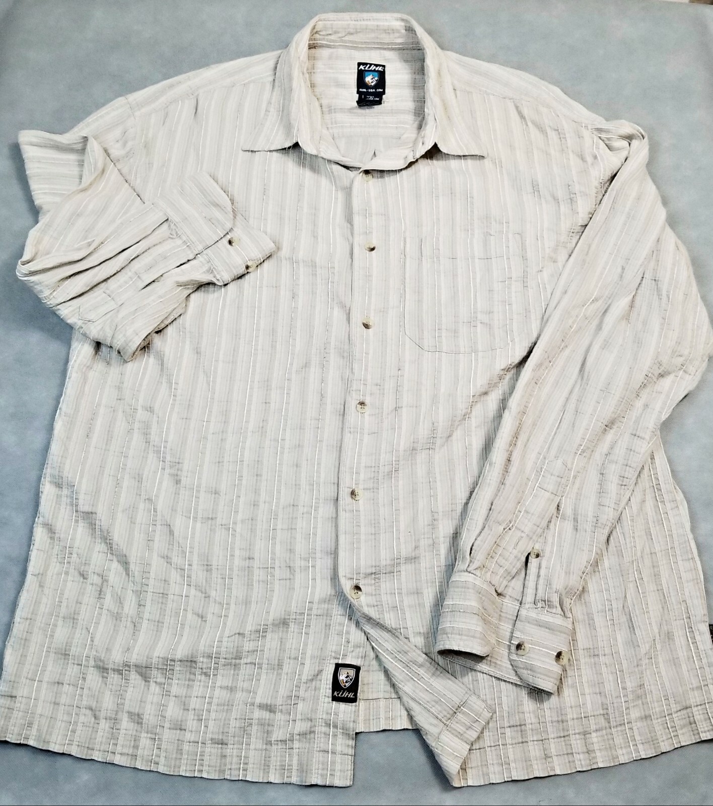 KUHL MENS SHIRT XXL CREAM BEIGE TONAL JACQUARD STRIIPED