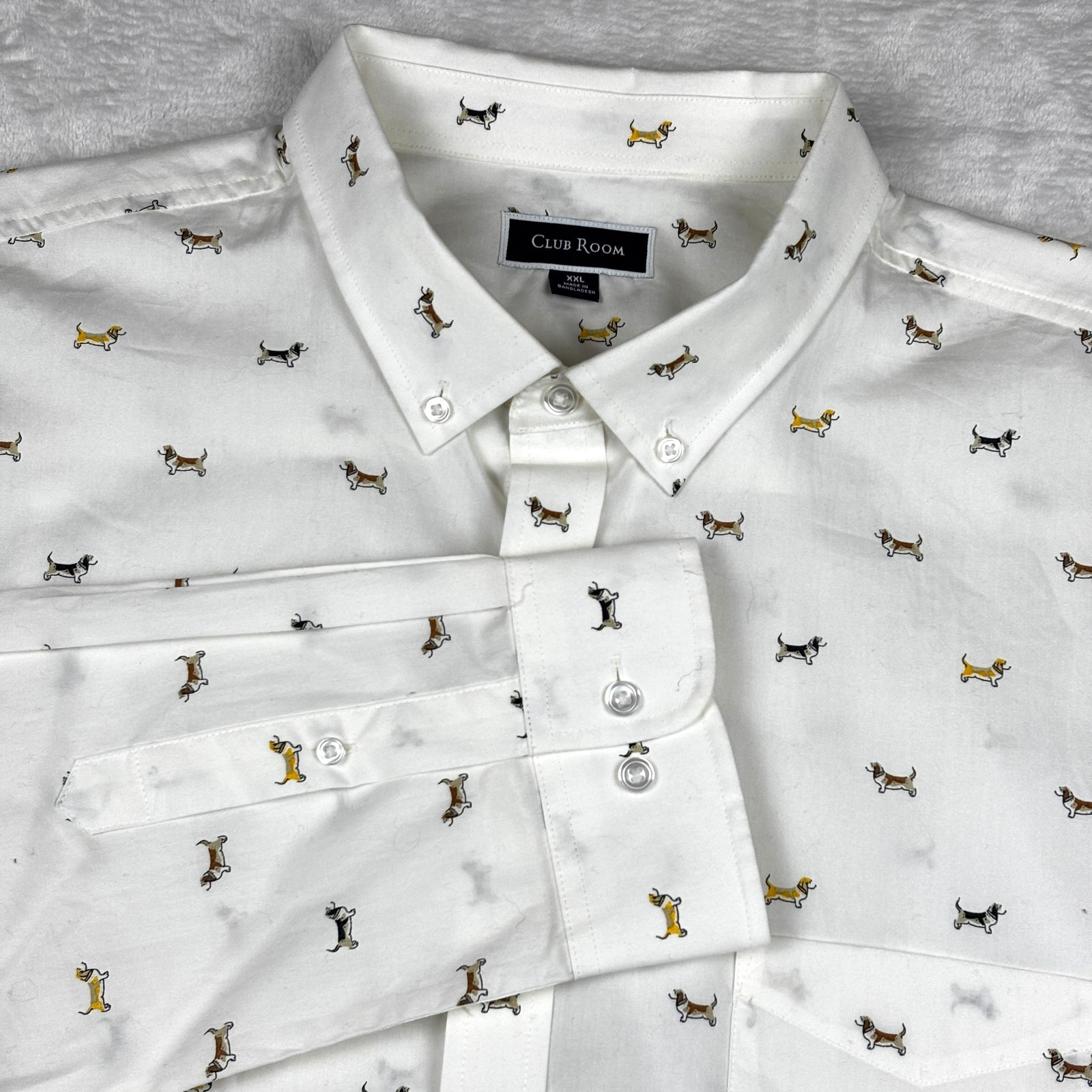 NWT Basset Hound Shirt Mens 2XL Long Sleeve Button Down All Over Print Dog Lover