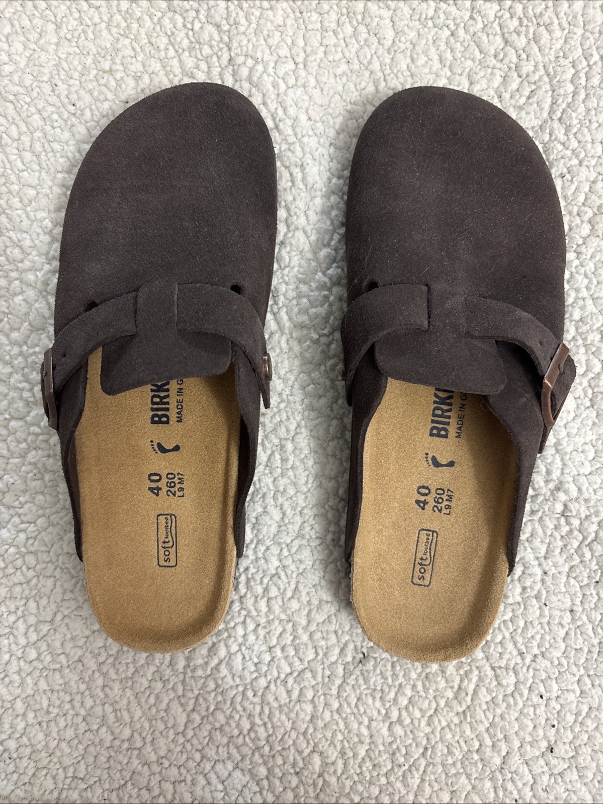 Birkenstock Boston Suede Clogs Womens Brown Normal Soft Footbed Sandals