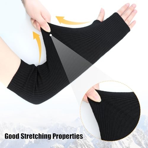 Winter Fingerless Long Gloves for Women Cashmere Blended 50cm/19.7in Black