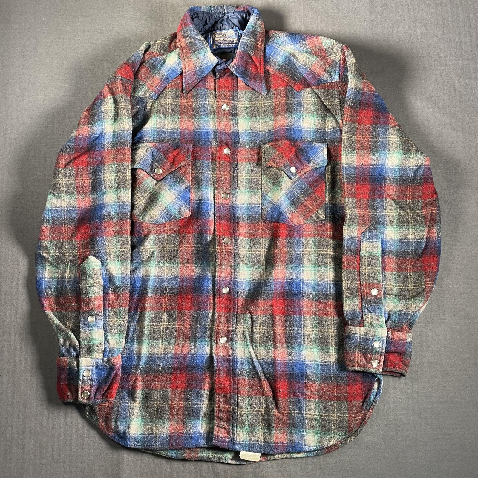 Vintage Pendleton Shirt Mens Medium Plaid Wool Western Pearl Snap Made USA 70s