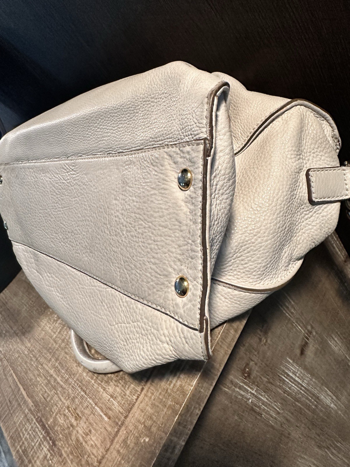 Michael Kors Large Beige Pebbled Satchel Top Handle, Strap, Gold Hardware