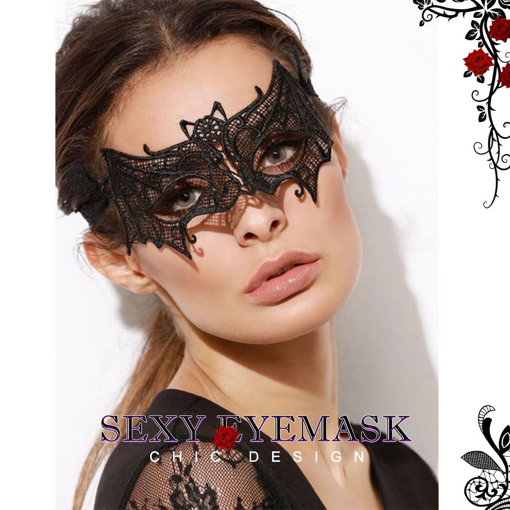 Lace Masquerade Mask Black Halloween Masks for Women (Great Bat)