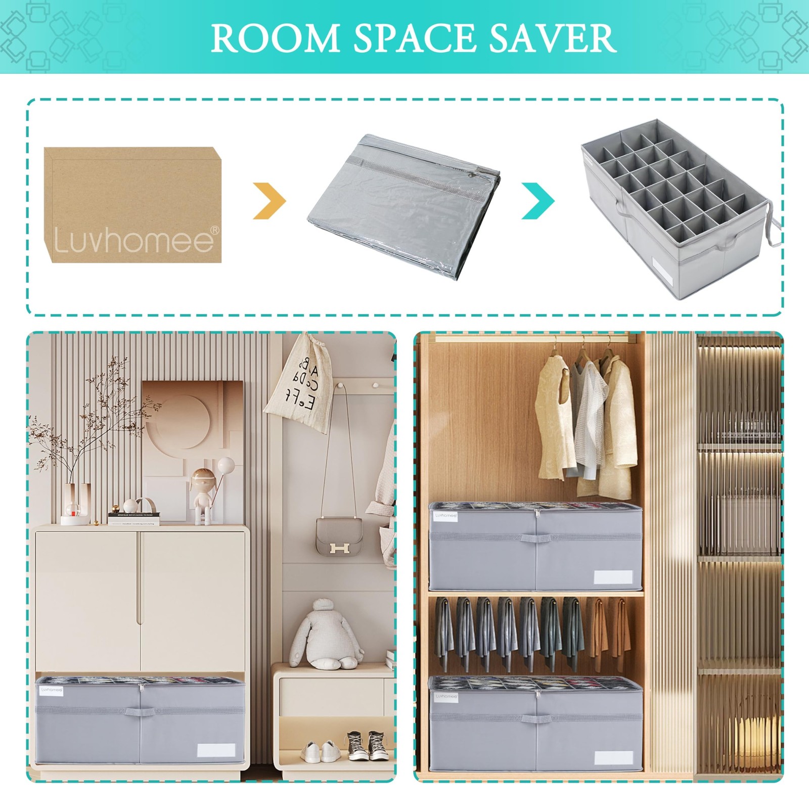 LUVHOMEE Shoe Organizer for Closet, Fits 24 Pairs, Large Shoe Box Storage Con…