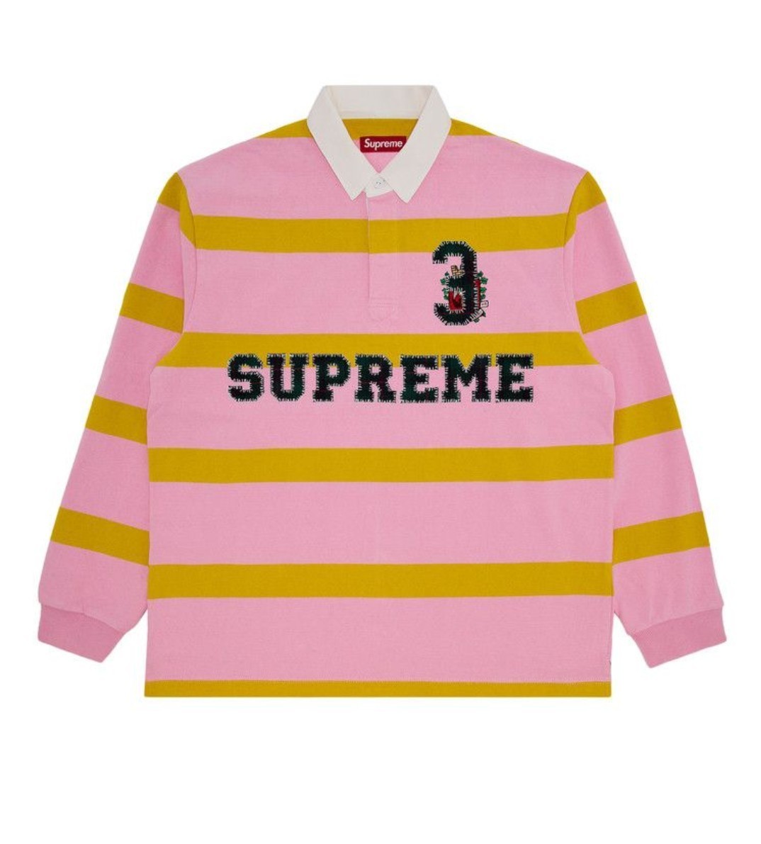 Supreme Stripe Rugby Polo – Pink/Yellow – Small – FW25 Double Appliqué
