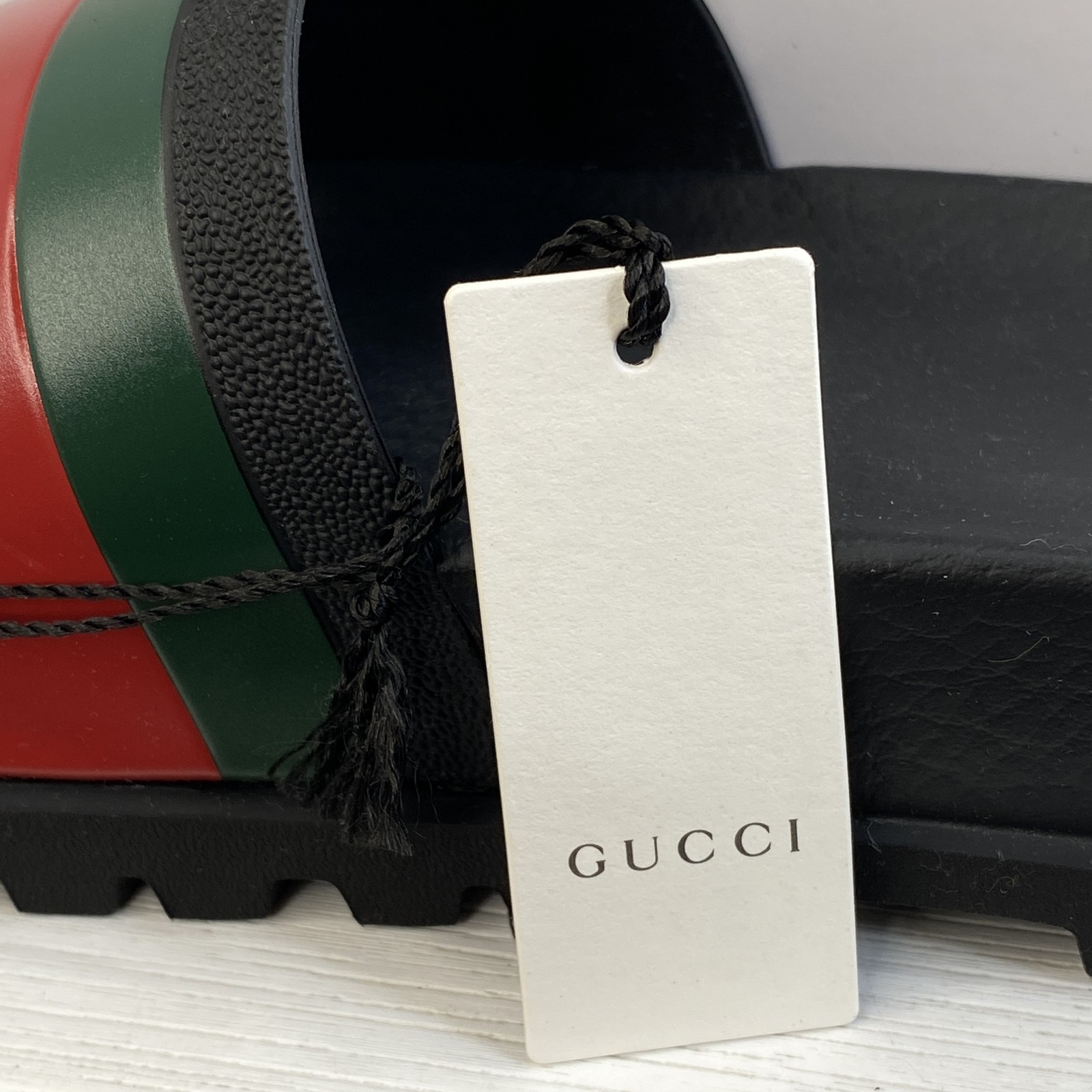 Gucci Slide Web Sandals Mens US10 UK9 Green/Red/Black Rubber Slip On *PREOWNED*