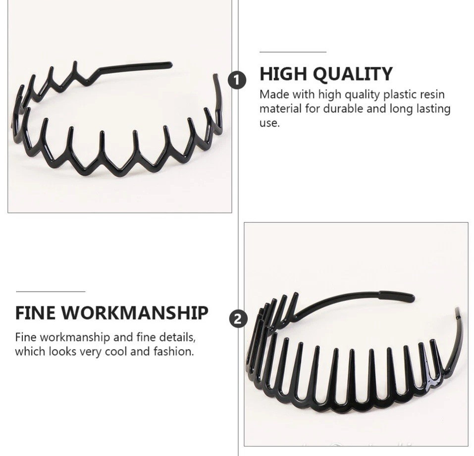 Plastic Teeth Headband Set Black & Brown Solid Curved Hair Accessory