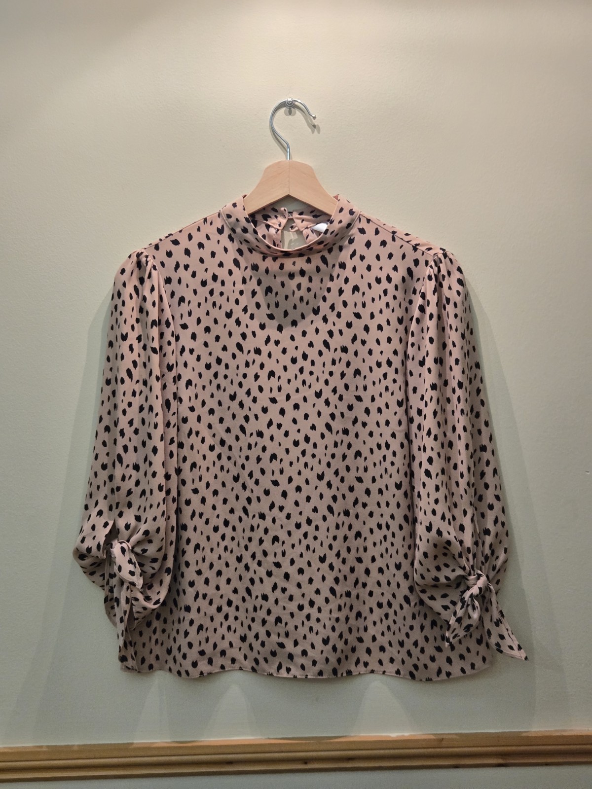 Dorothy Perkins Petite Beige Polka Dot Blouse UK 8 High Neck Smart Office