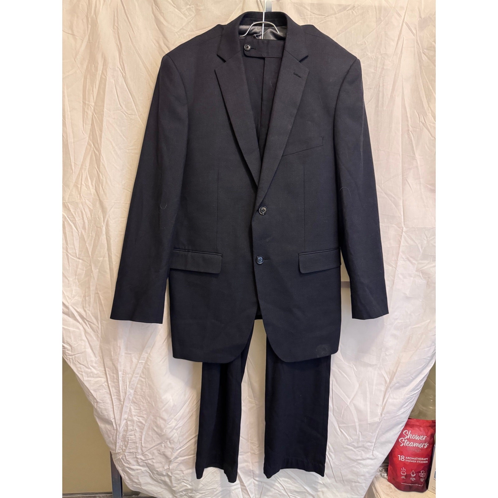 Perry Ellis Portfolio Suit Mens 40R Slim Fit Navy Blue Jacket 34×32 Pants