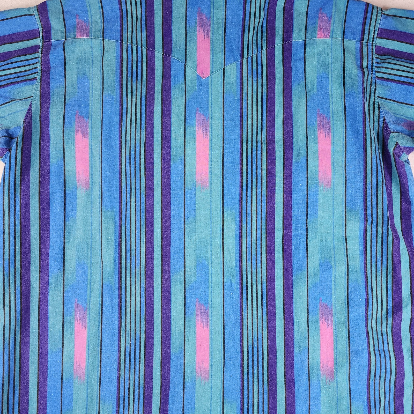 Vintage PLAINSMAN Western Striped Button Up Shirt Mens 90s Blue Short Sleeve
