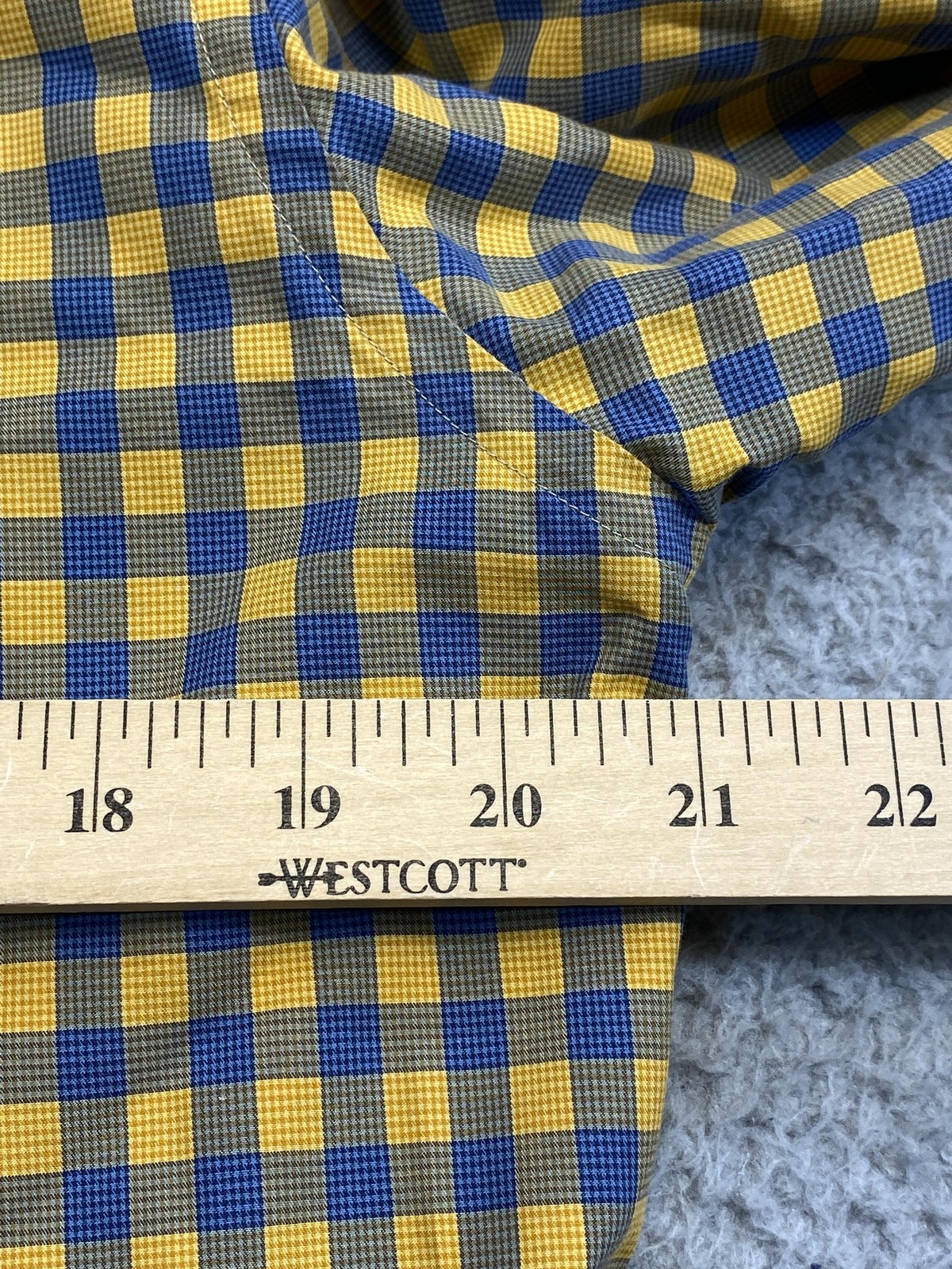 Eton Shirt Mens 16 41 Yellow Blue Gingham Slim Fit Dress 24.5 in Sleeve Cotton