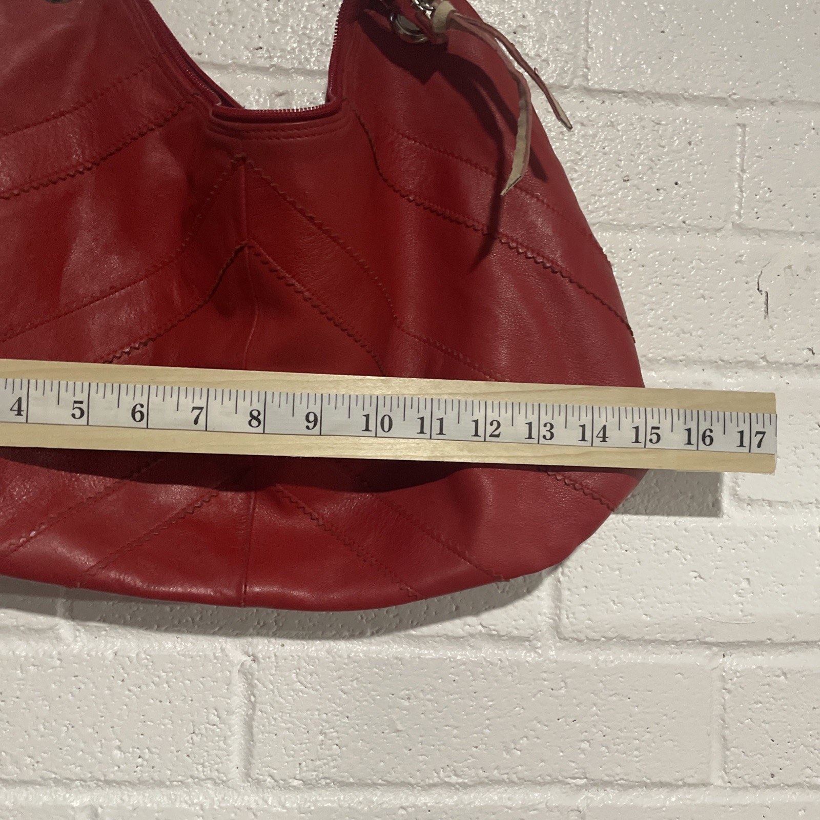 Falor Red Woven Handle Leather Women’s Tote Bag Slouchy Shoulder Bag READ