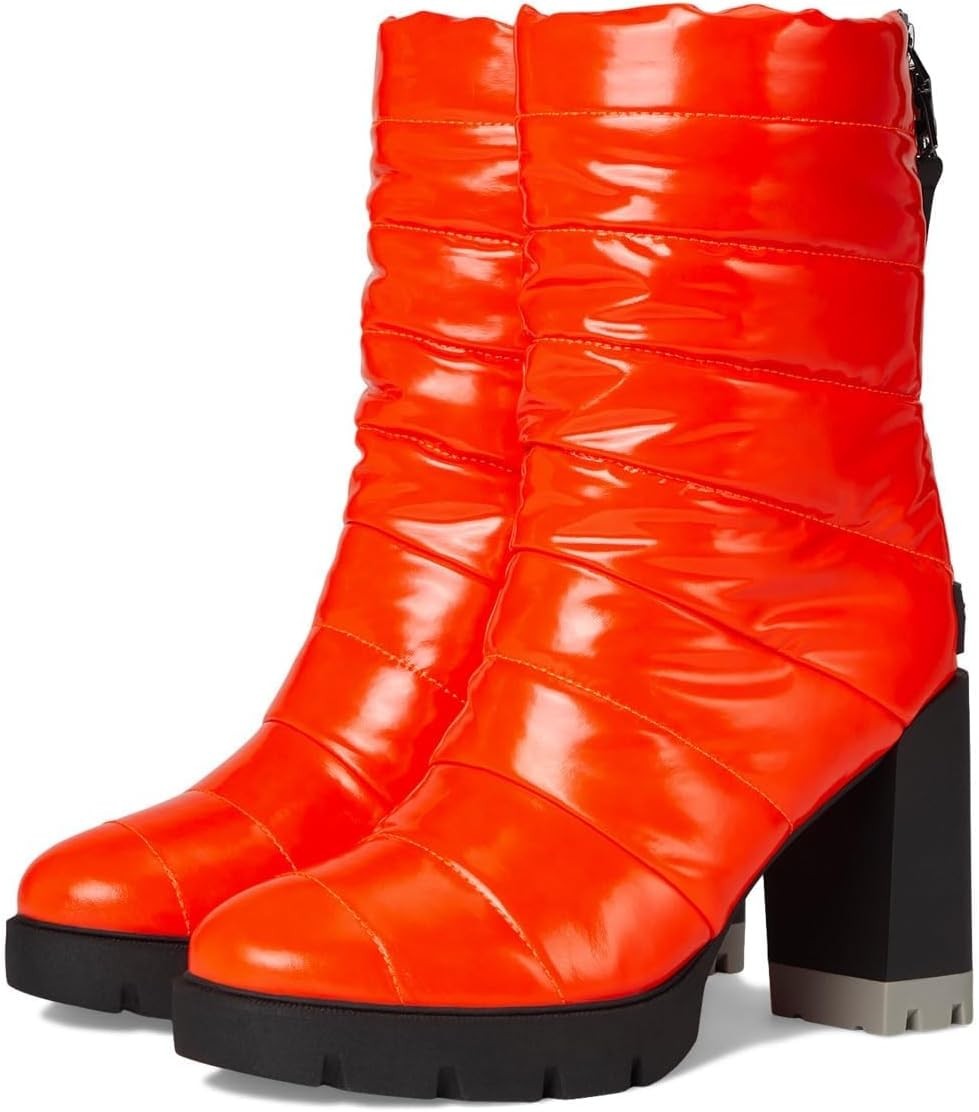 Think Royln Crosswalk Puffy WR Orange Quilted Zip Ankle Platform Boots US 7