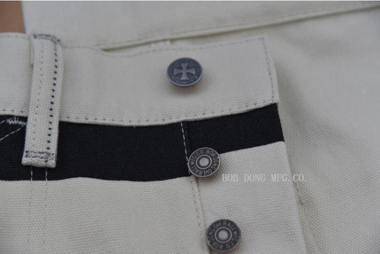 BOB DONG Retro Prisoner Striped Motorcycle Pants Men Casual Biker Trousers Thick