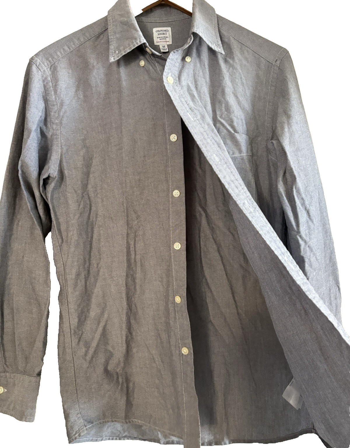 Authentic Oxford Mens Original Wash Long Sleeve Gray Button Down 100% Cotton XL