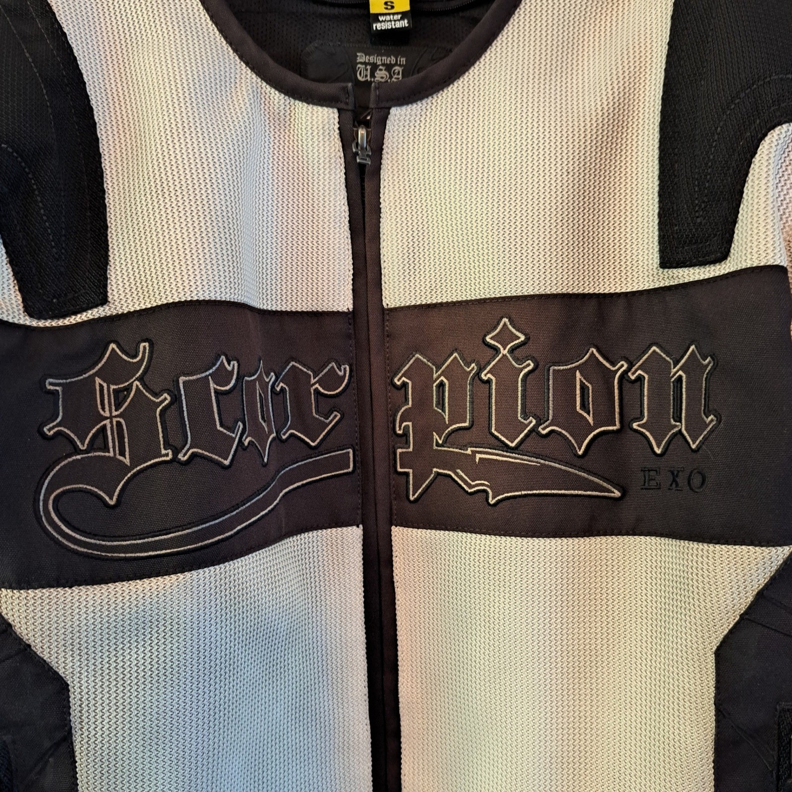 Scorpion EXO Mesh Motorcycle Jacket Mens SM Black White Exo Skeletal Excellent