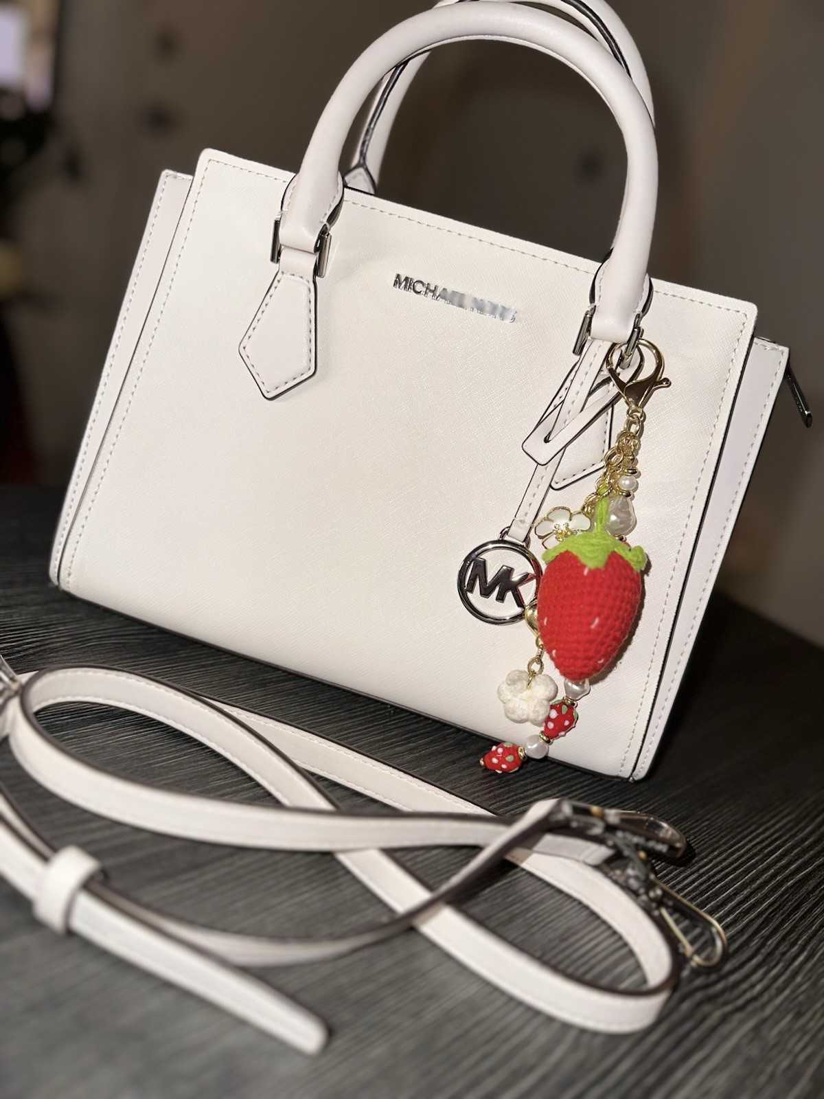 Michael Kors Optic White MAE Leather Messenger Bag Tote NWT Crossbody Purse Tote