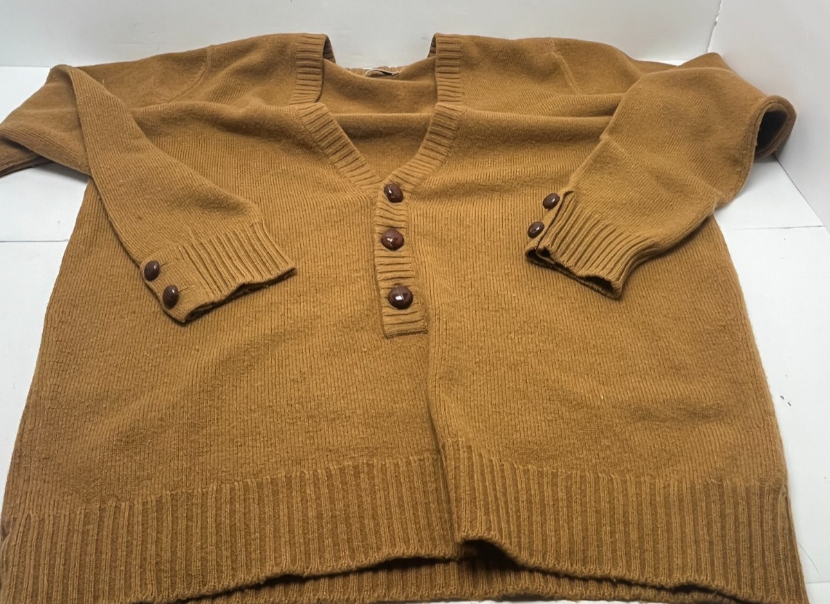 Grandpa core Scotland vtg Gary & Co. brown lambswool vneck sweater 42″ 107cm men
