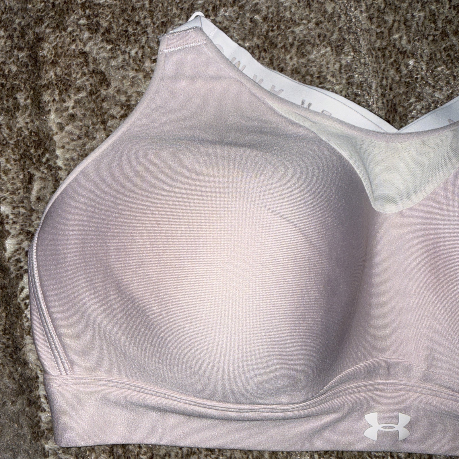 Pre Owned Under Armour Nude Beige Crossback Fitted Sports Bra Logo Large L