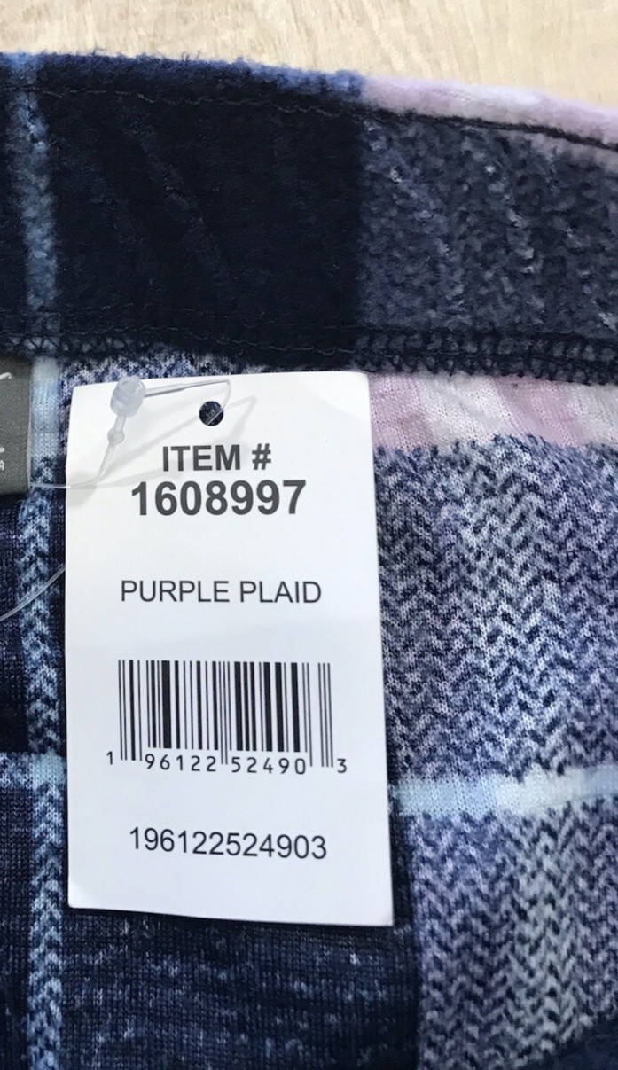 NEW TAG Eddie Bauer Womans Purple Plaid Fleece Sleepwear Shorts Pockets Sz L