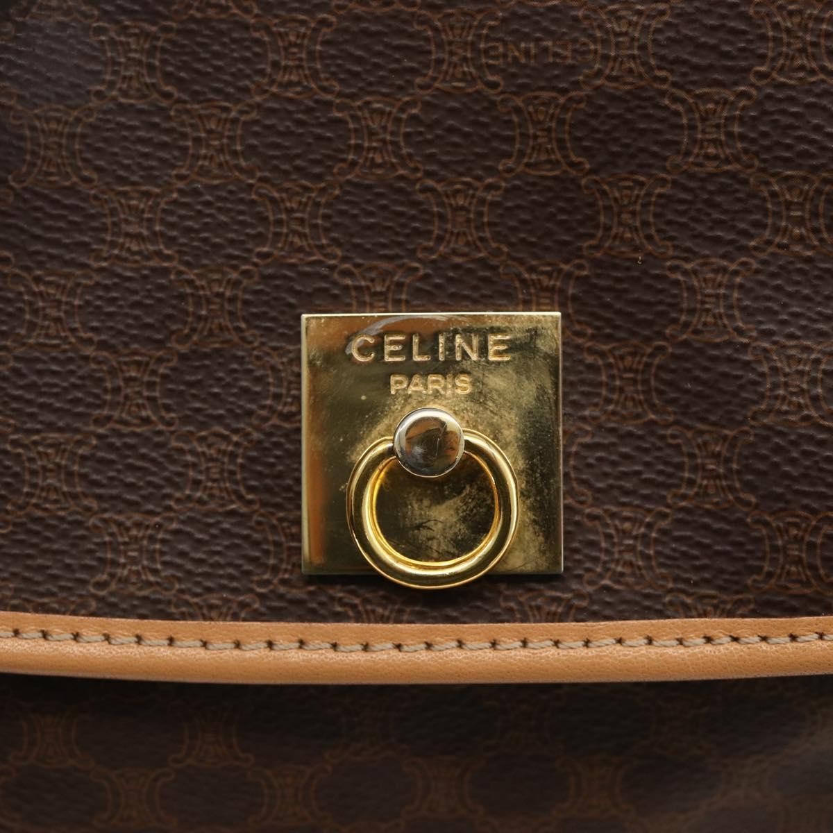 CELINE Macadam Canvas Backpack PVC Leather Brown Gold Auth am11330A