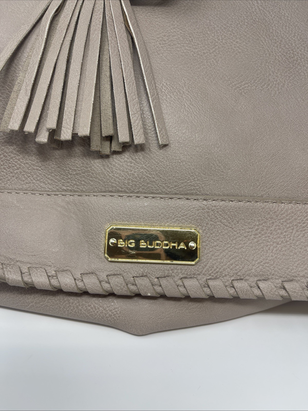 Big Buddha Tote Bag Purse Handbag Beige Tassel Large WhipStitch Boho