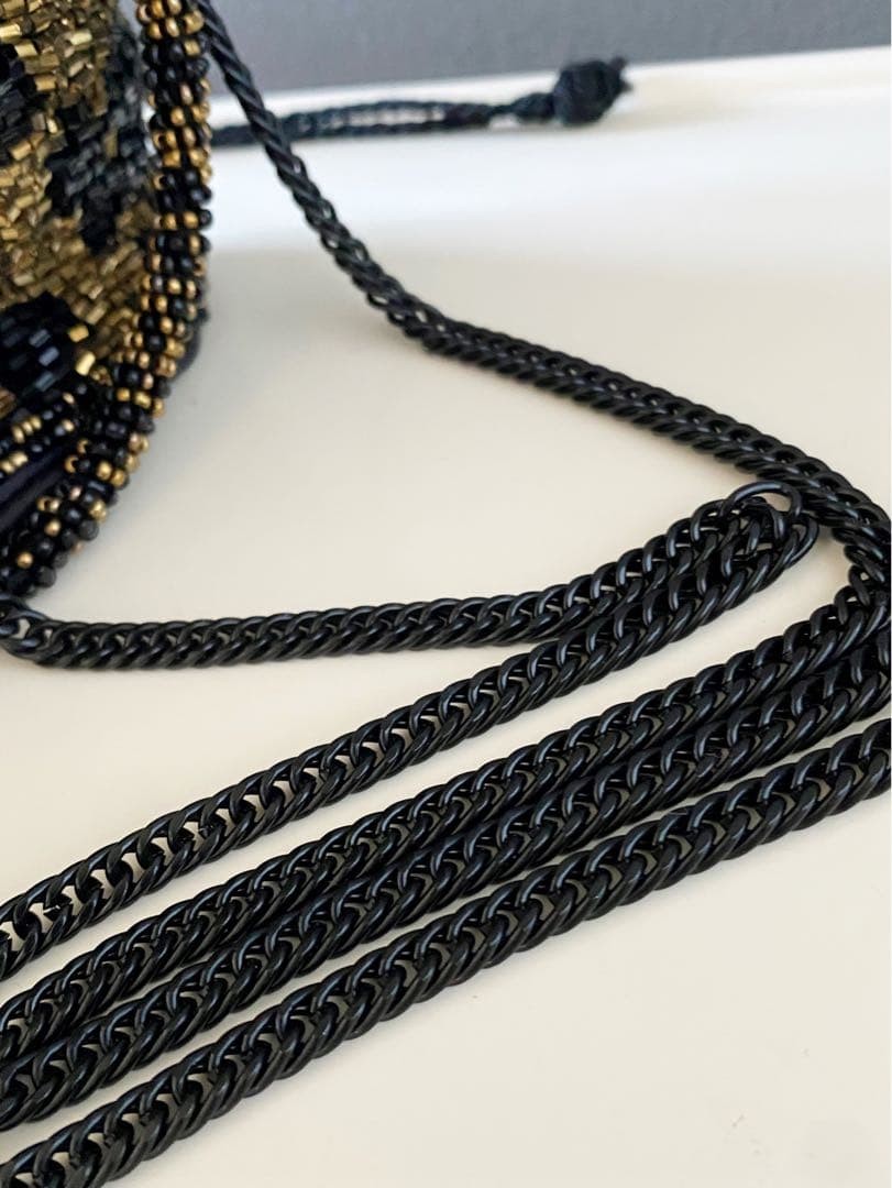 Vintage Leopard Beaded Party Bag Gold Tone Crossbody with Chain and Drawstring