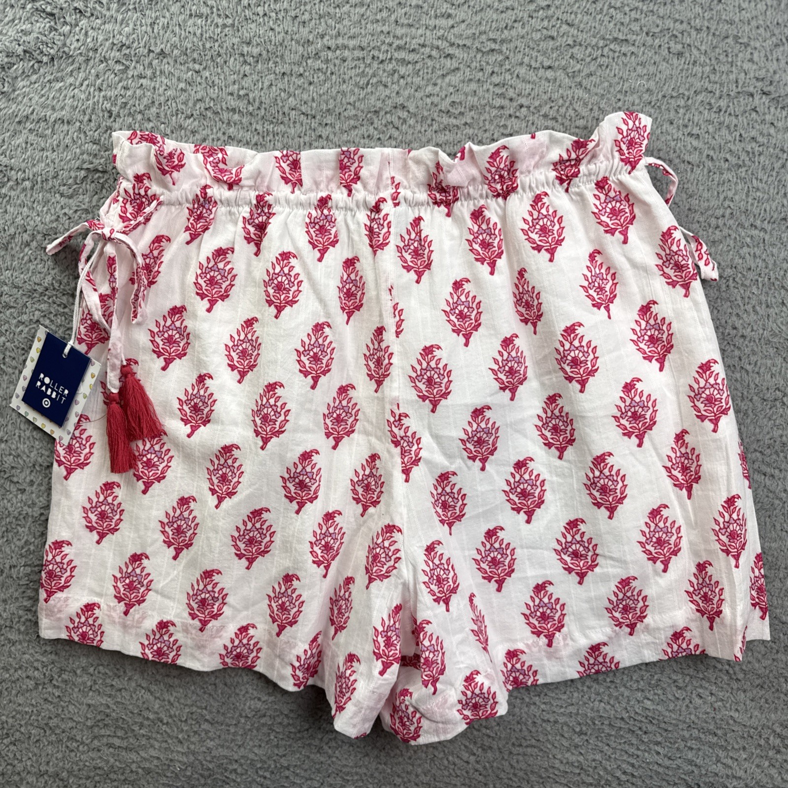 Roller Rabbit Shorts Womens Medium White Floral Gauze Paperbag Tassel Side Tie