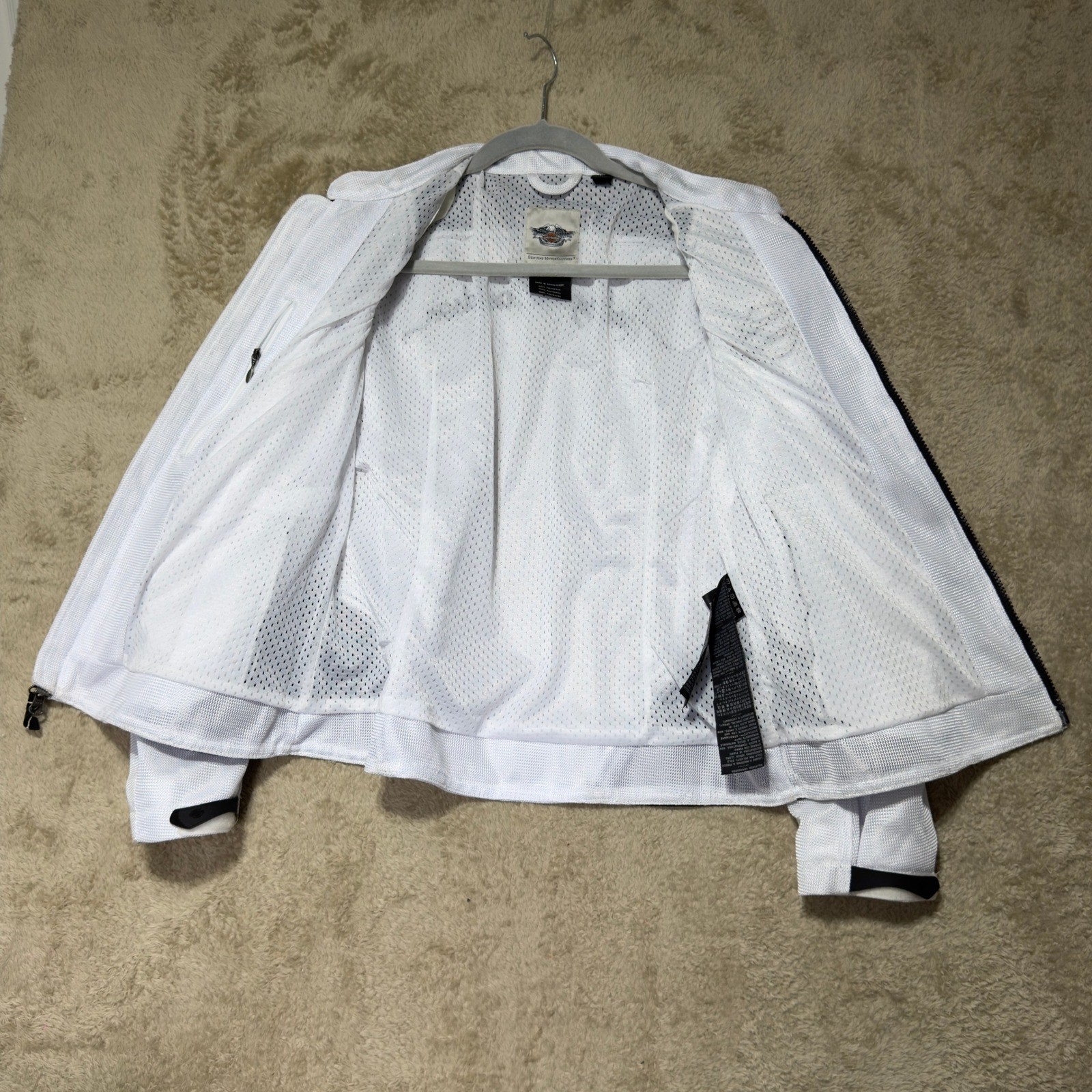 Harley Davidson Jacket Womens Medium White Black Mesh Riding Biker Embroidered