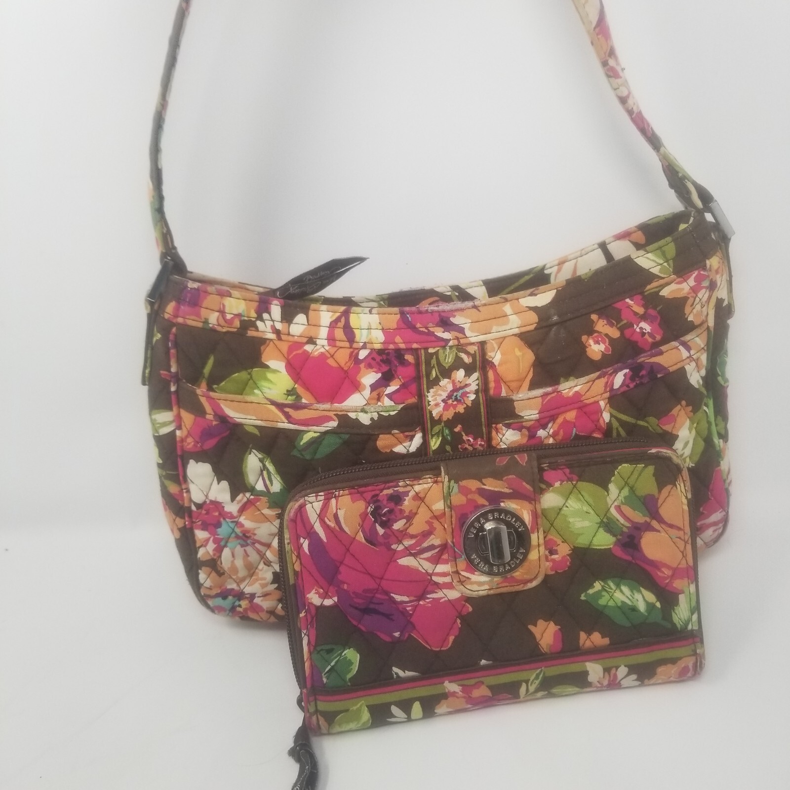 Vera Bradley English Rose Quilted Cassidy Shoulder Bag Turn Lock Wallet Set of 2