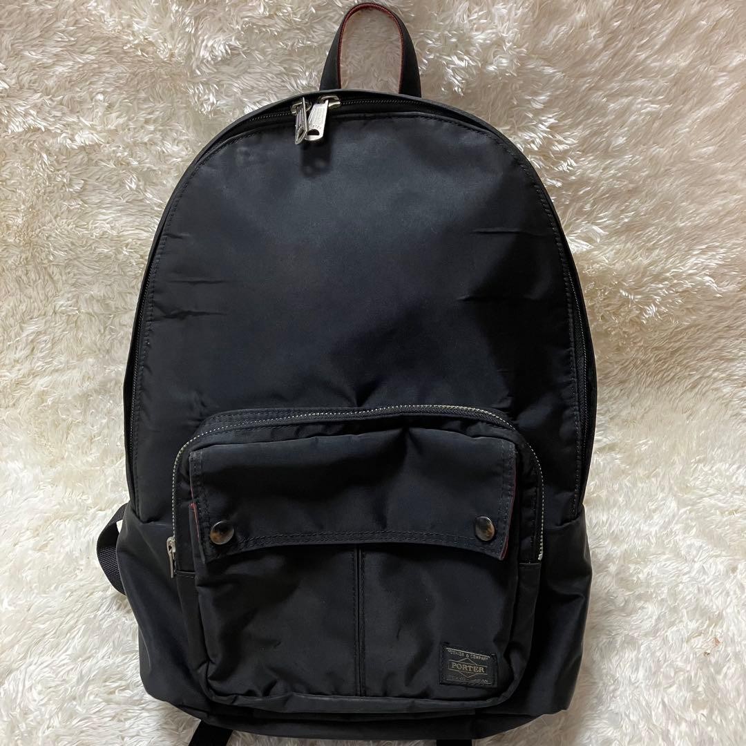 Porter L-Fine Ils Rucksack Backpack Nylon Polyester Black Red Used