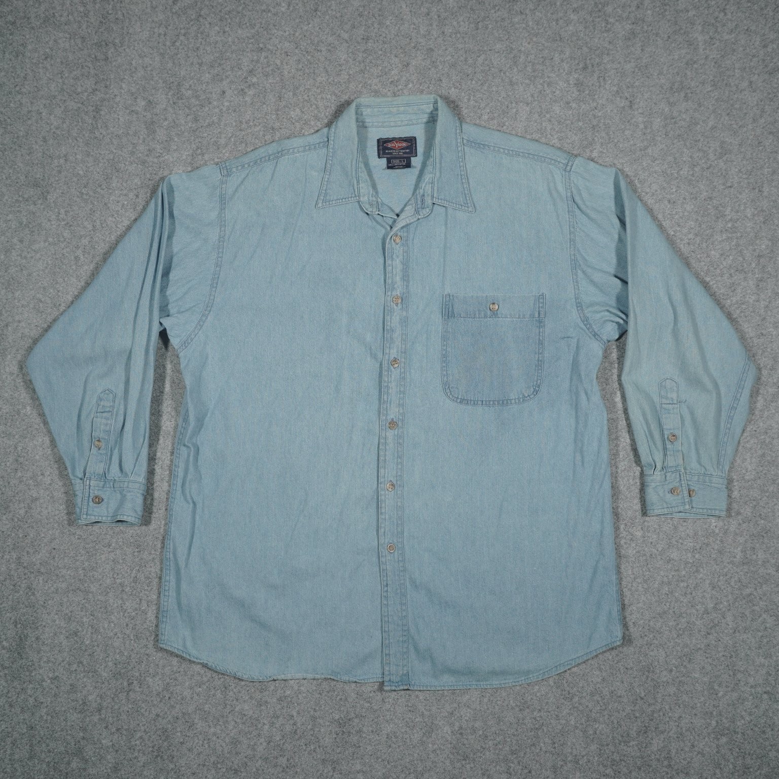 BIG YANK Men’s Casual Button Down Shirt Light Blue L 100% Cotton Long Sleeve