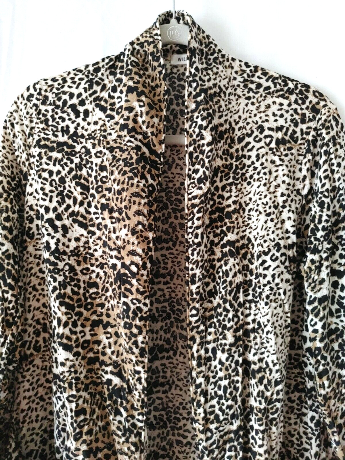 Wild Honey Leopard Print Cardigan Duster Open Front Lg Slv Side Splits XS #13154