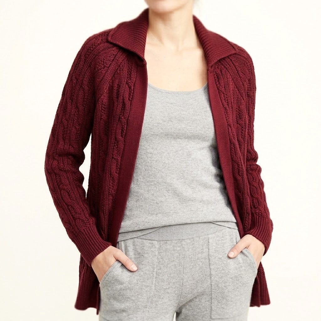 BROOKS BROTHERS S Dark Red 100% WOOL Open Cable Knit Cardigan Sweater NWT $398