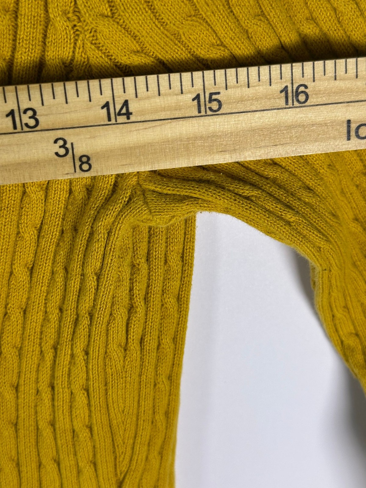 Jeanne Pierre Sweater Womens S Cable Knit Shawl Collar 100% Cotton Mustard READ