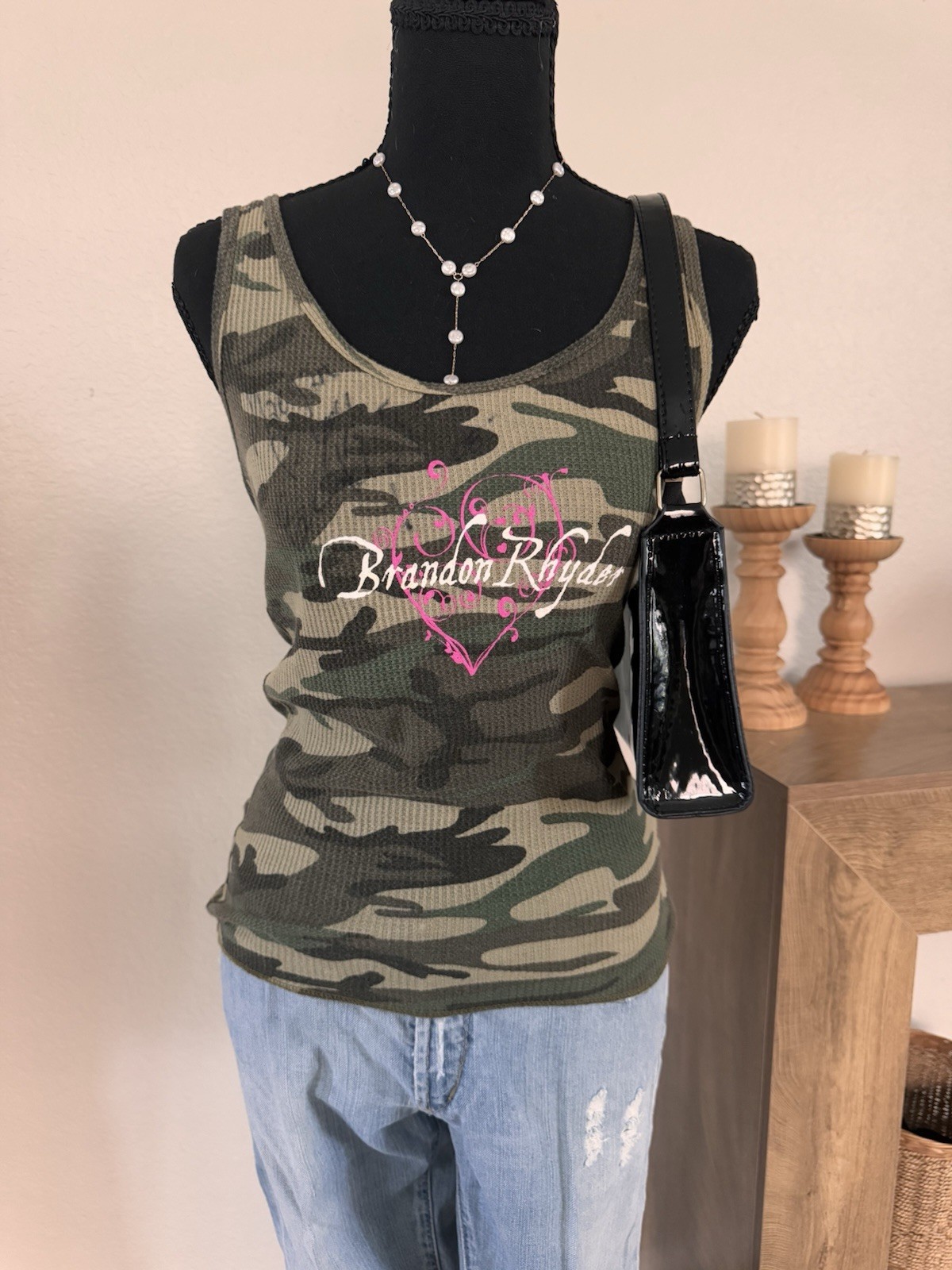 Signed Brandon Rhyder Camo Tank Top Womens S Autographed Texas Country Band