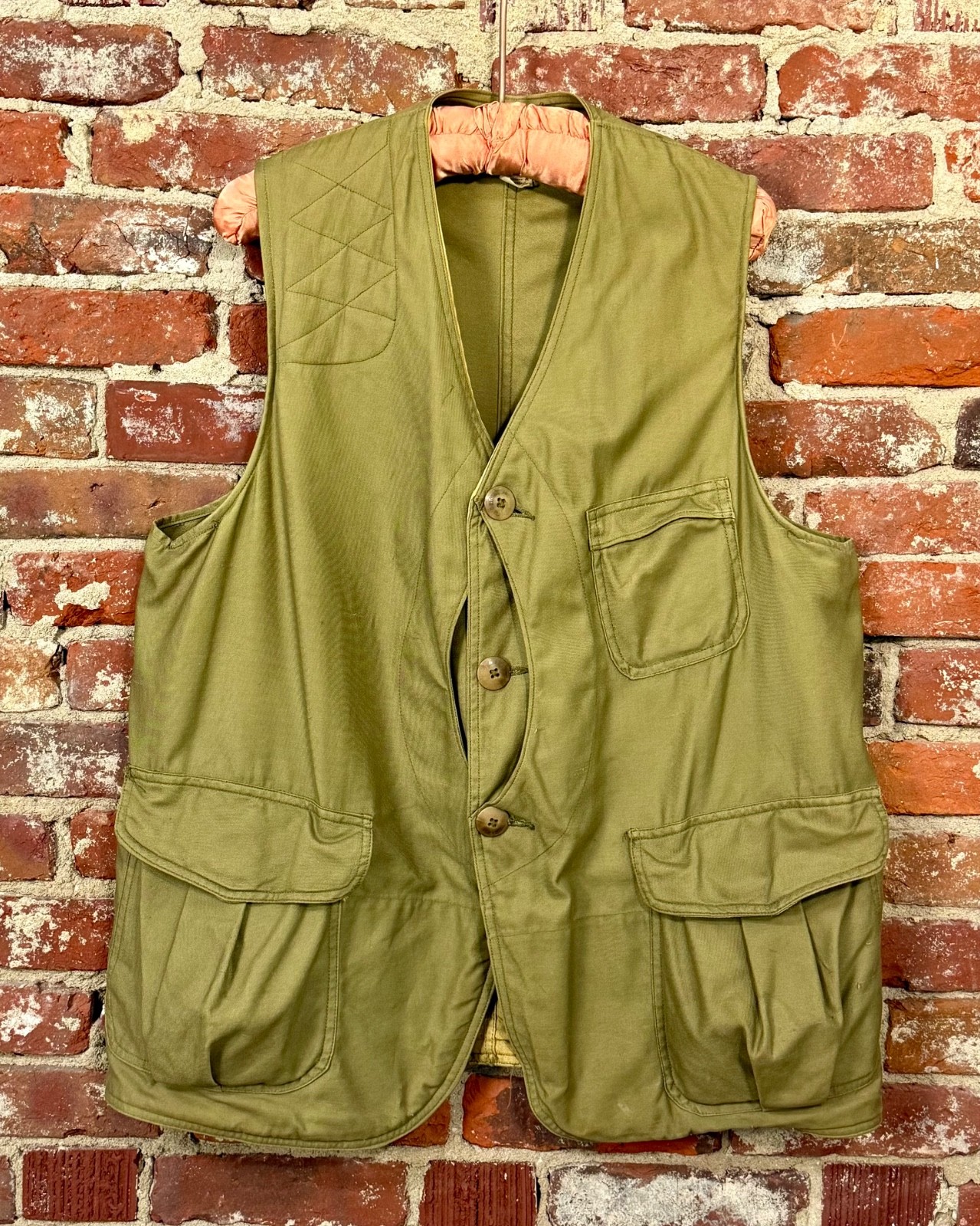 Vtg 1940s Half Moon Sateen Hunting Vest American Field Large