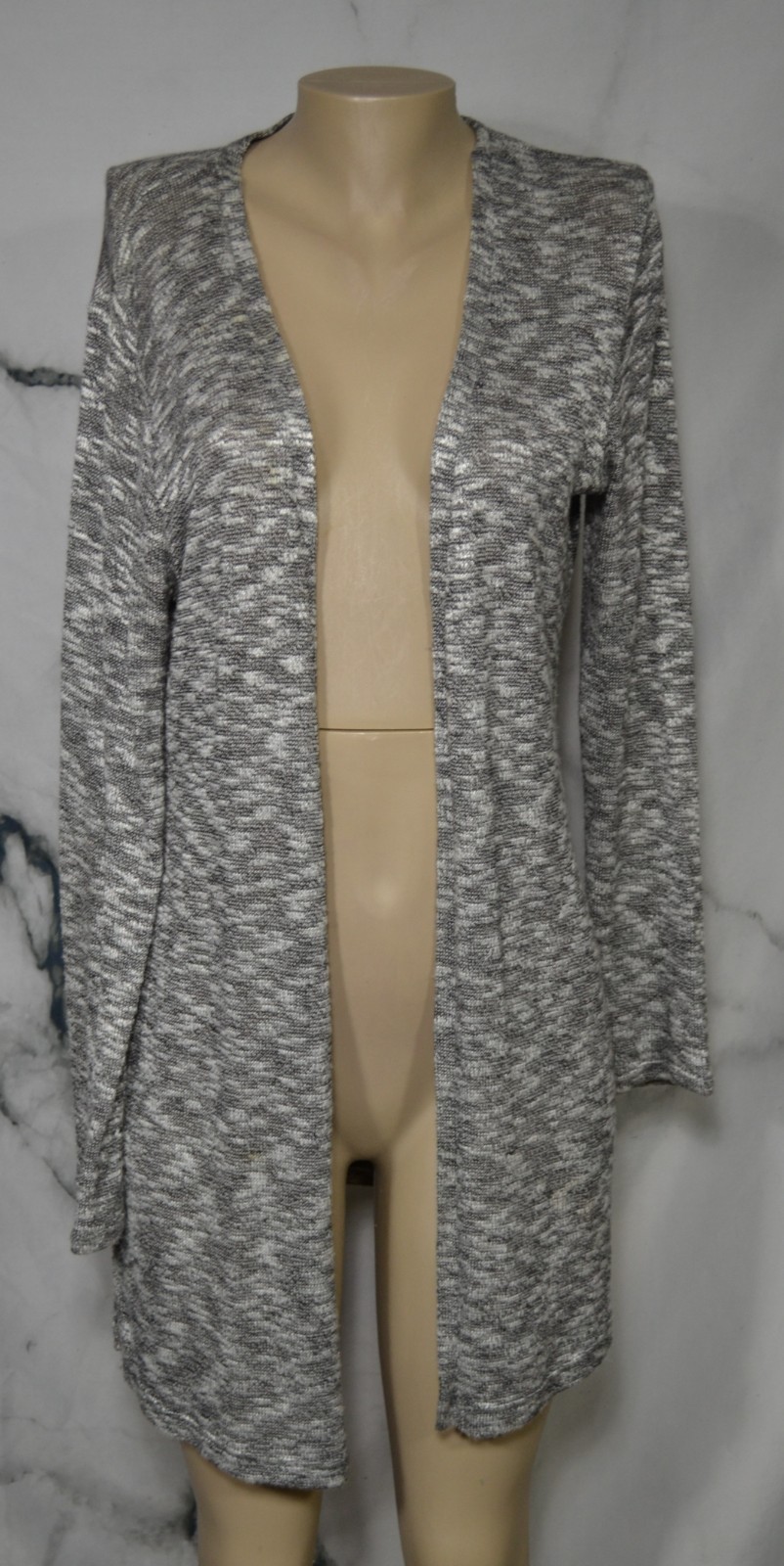 OLIVE + OAK Gray White Marled Lightweight Open Cardigan Sweater XL Long Sleeves