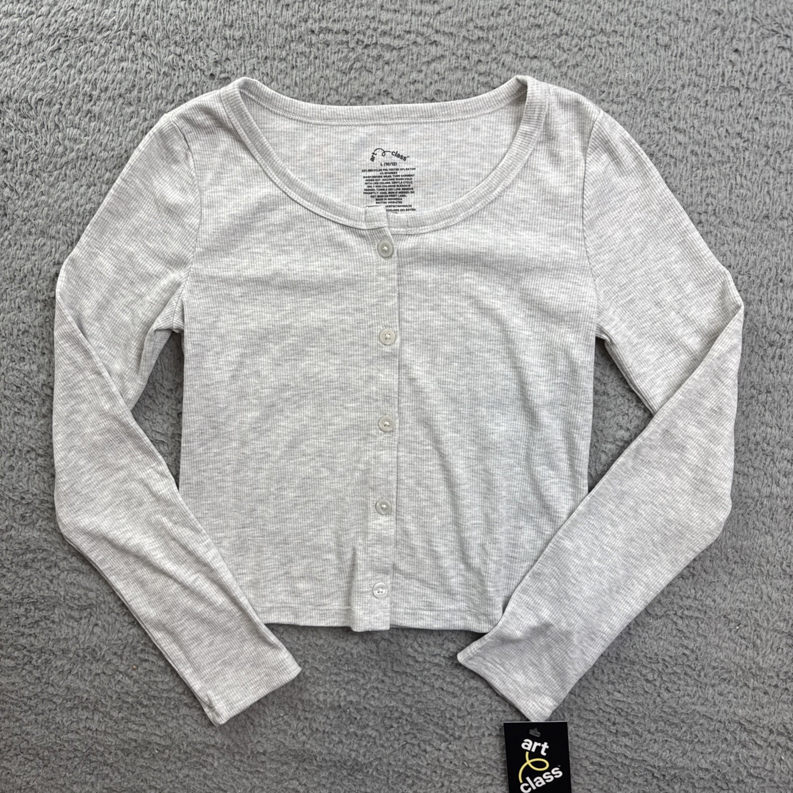 Art Class Girls Youth Large 10/12 Gray Long Sleeve Cozy Rib Knit Cardigan