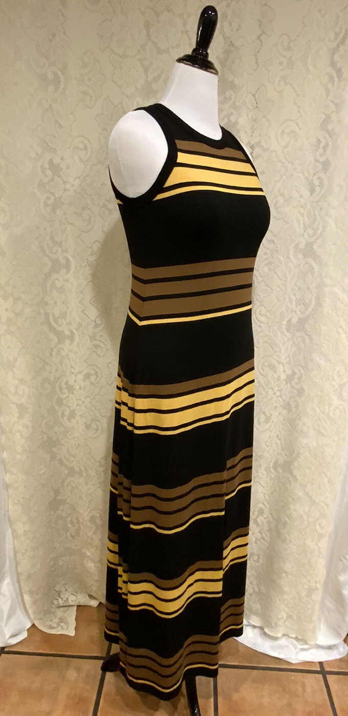 Karen Kane Black, brown, Yellow striped sleeveless maxi dress, Size XL