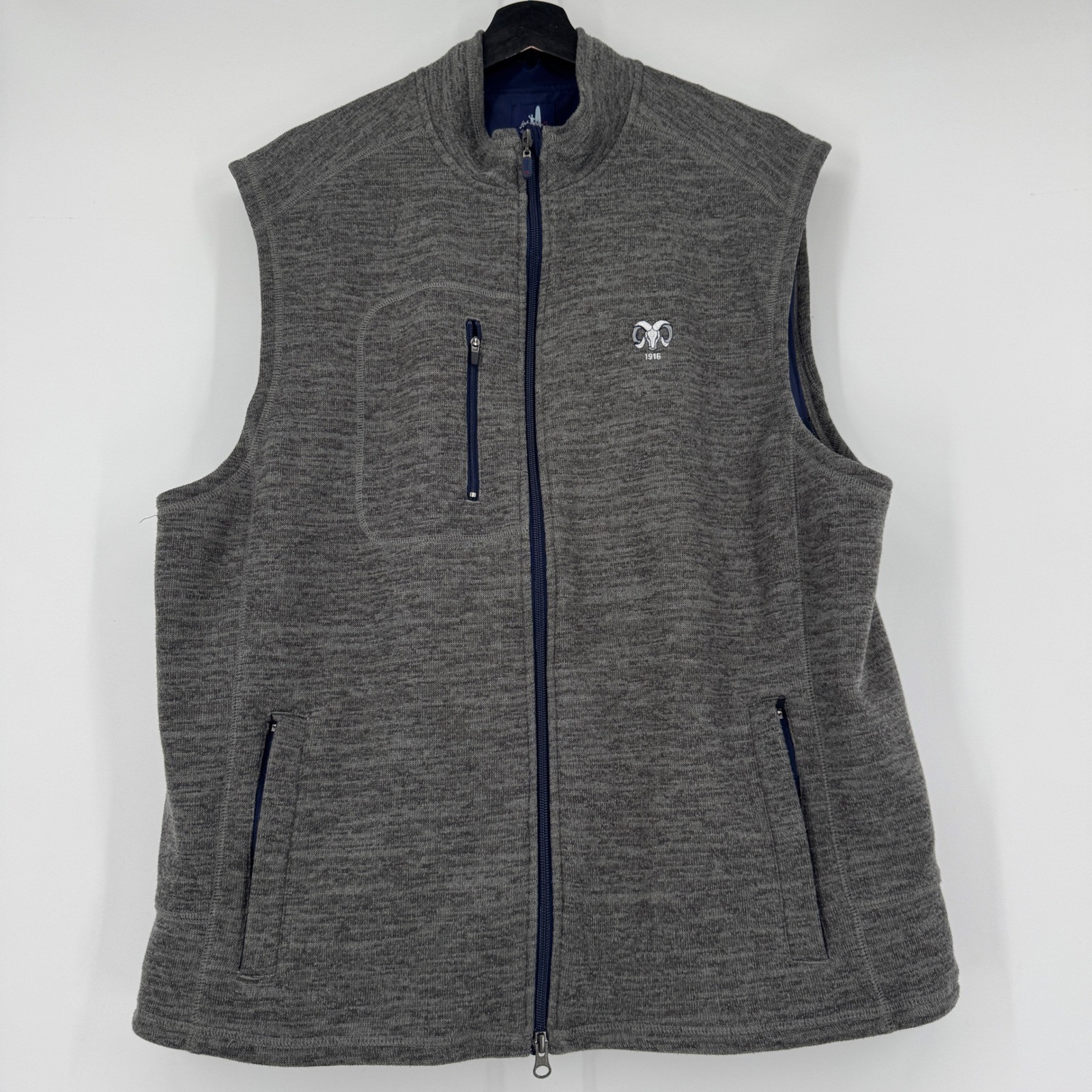 Johnnie-O Mens XL Quarry Gray Heathered Full Zip Fleece Vest JMV T1100