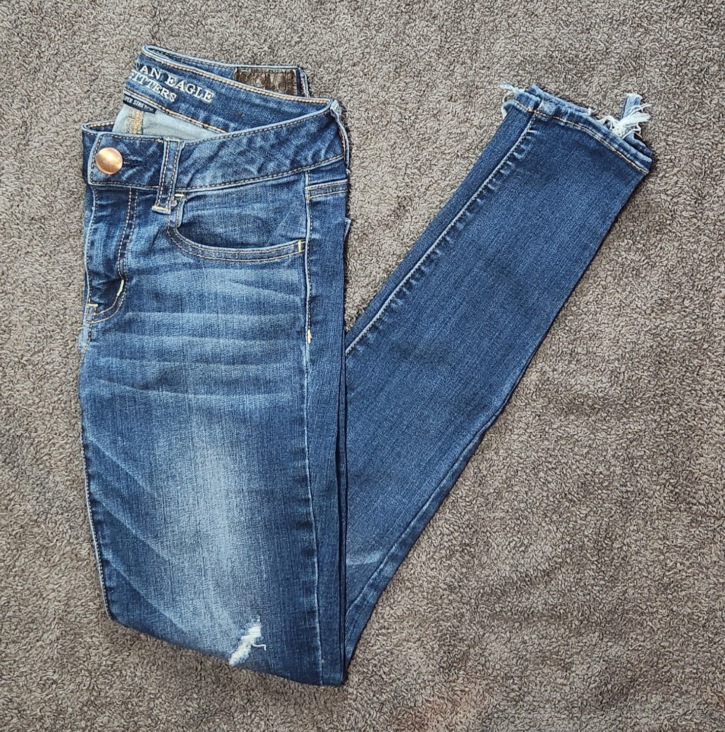 Dark Wash Destroy American Eagle Outfitters Low Rise Jeggings Skinny Jeans 2 Y2K