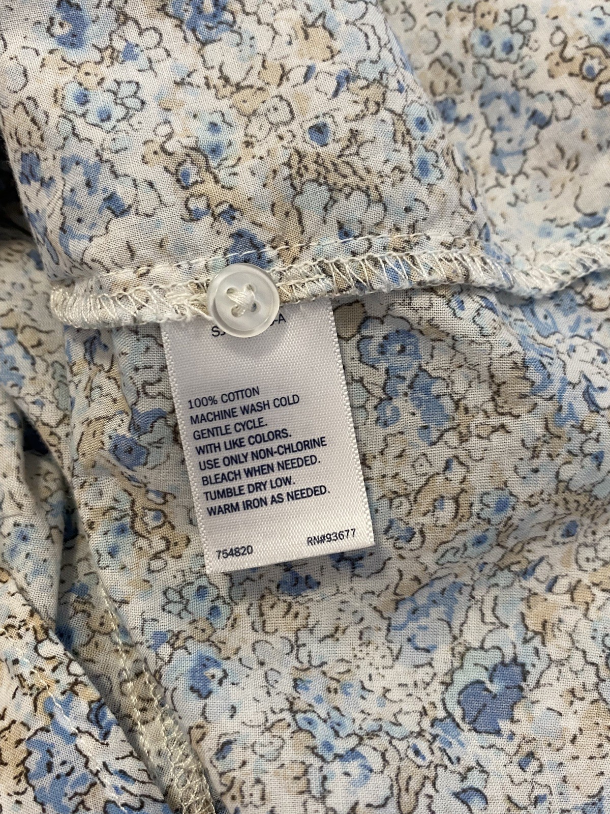 St. John’s Bay Women’s Size M Blue Floral Button Front Soft Cotton Blouse Top