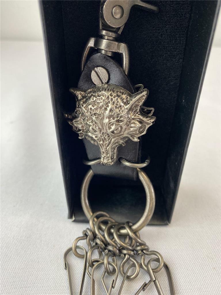 @ RAAYA Black Leather Wolf Key Chain with Key Ring 8.9 cm x 2.5 cm x 1.3 cm