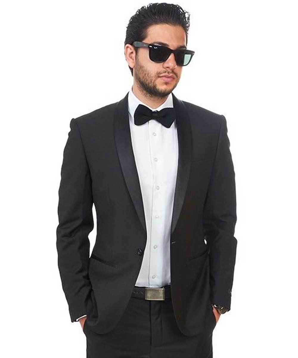 Slim Fit 1 Button Black With Black Shawl Lapel Collar Tuxedo Dinner Jacket AZAR