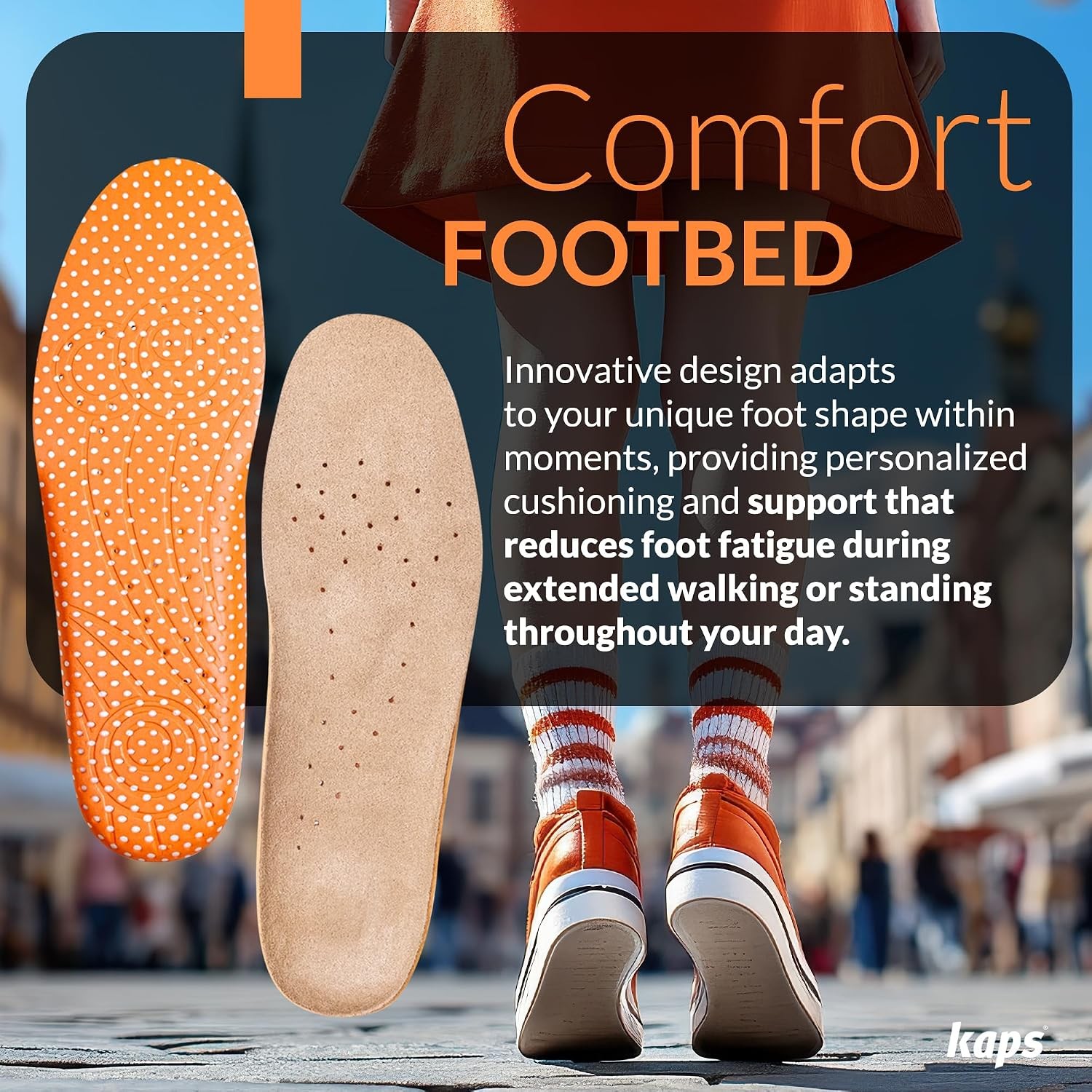 KAPS Comfort Footbed Insoles – 4-Layer Memory Foam Insoles with Arch Support for