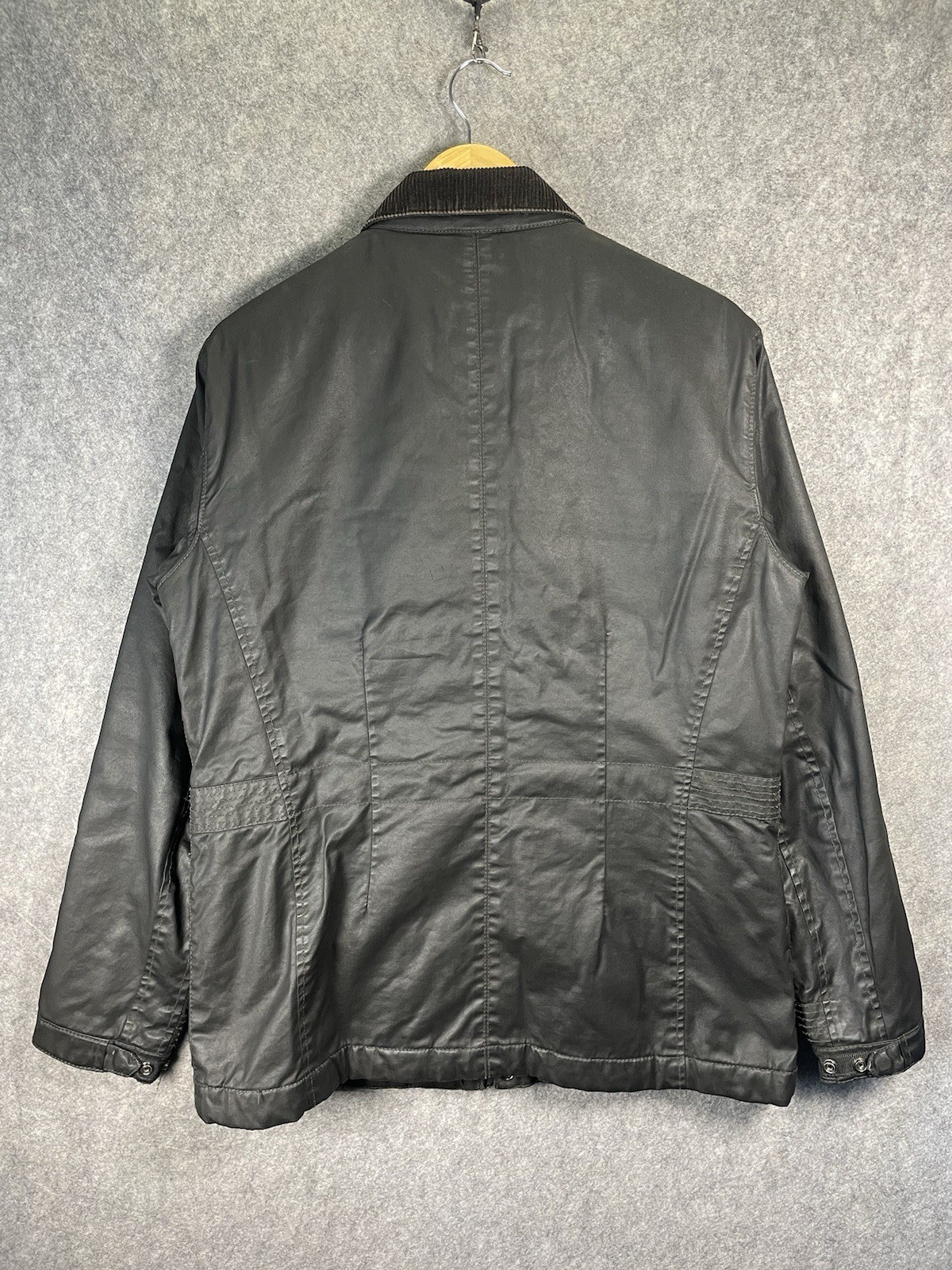 M&S Waxed Jacket Mens Medium Black Carbon Military Colour Padded Lining Outdoor