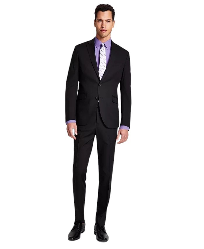 Kenneth Cole Mens Slim fit 2 Piece Suit 44 S / 37 Waist Black Solid